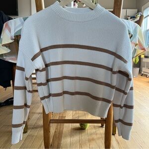 Striped White and Brown Women's Sweater